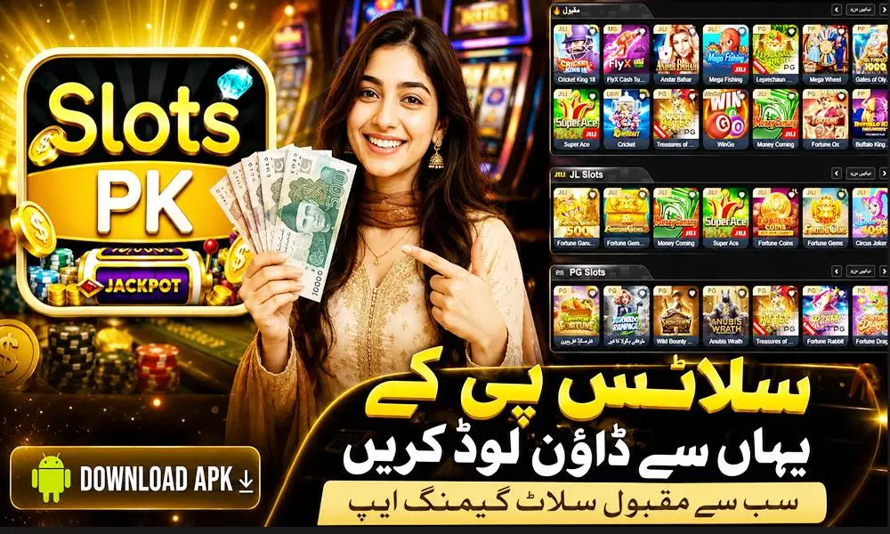 SlotsPK game app running on an Android phone in Pakistan